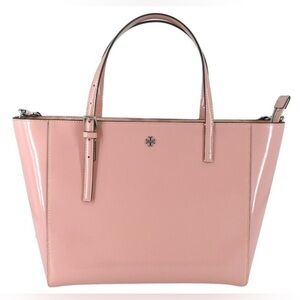 Tory Burch Emerson Punk Patent Leather Silver Hardware Small Tote Handbag New